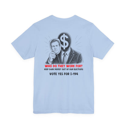The Montana Plan, Who Do They Work For?, image on the back, Unisex Jersey Short Sleeve Tee