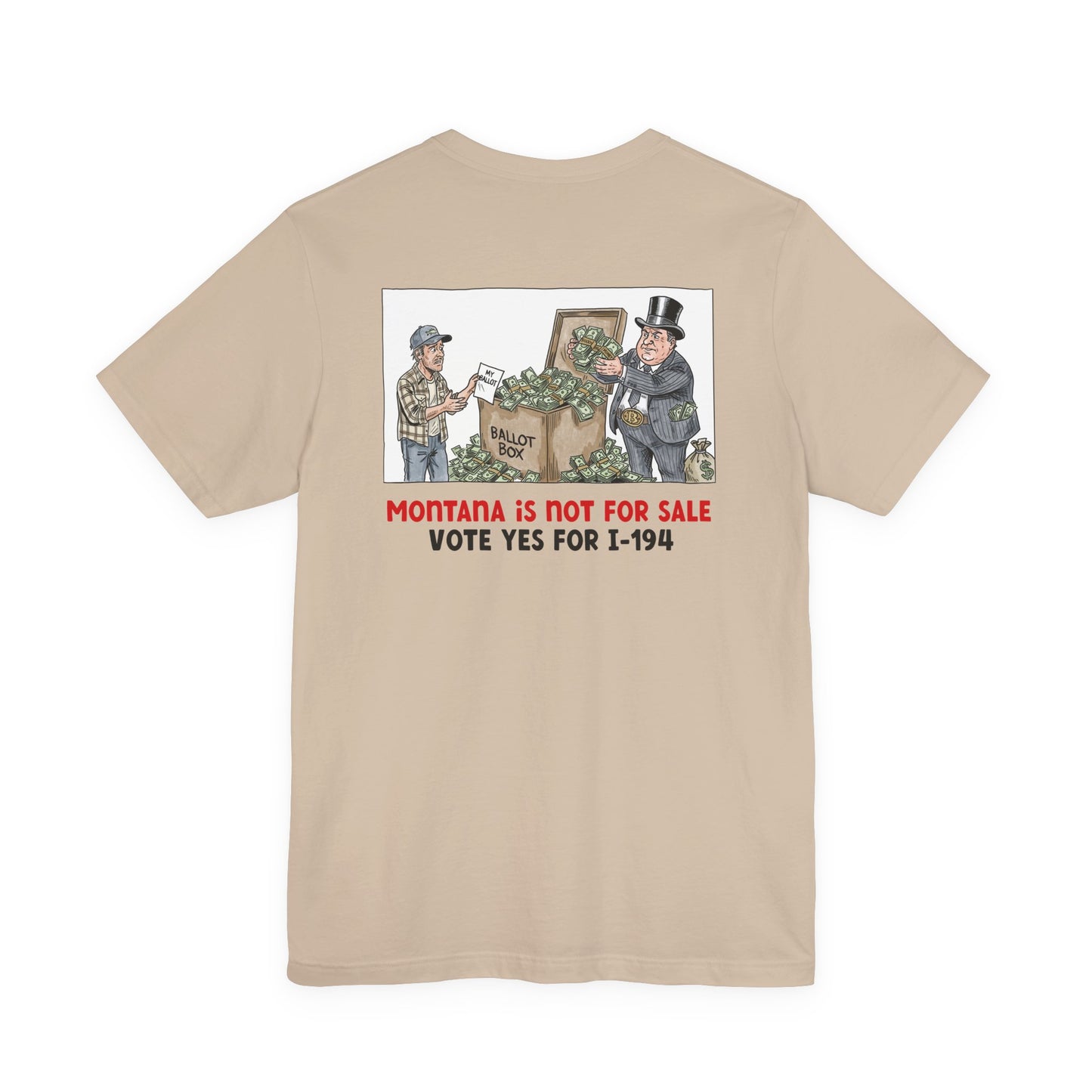 The Montana Plan, Ballot Box, image on the back, Unisex Jersey Short Sleeve Tee