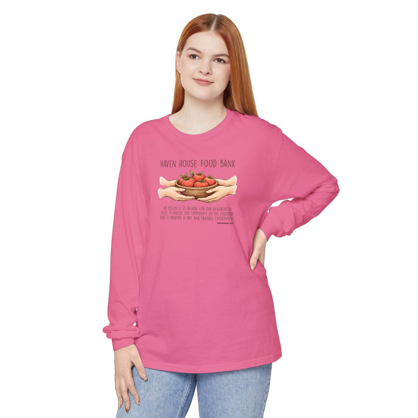 Haven House Food Bank mission statement, long sleeve tee