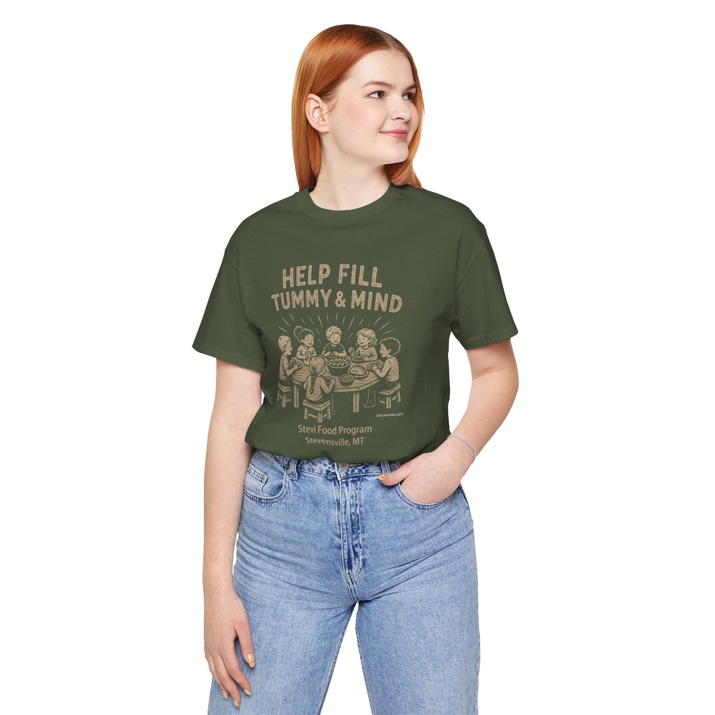 Help fill Tummy and Mind, Stevi Food Program, Unisex Jersey Short Sleeve Tee