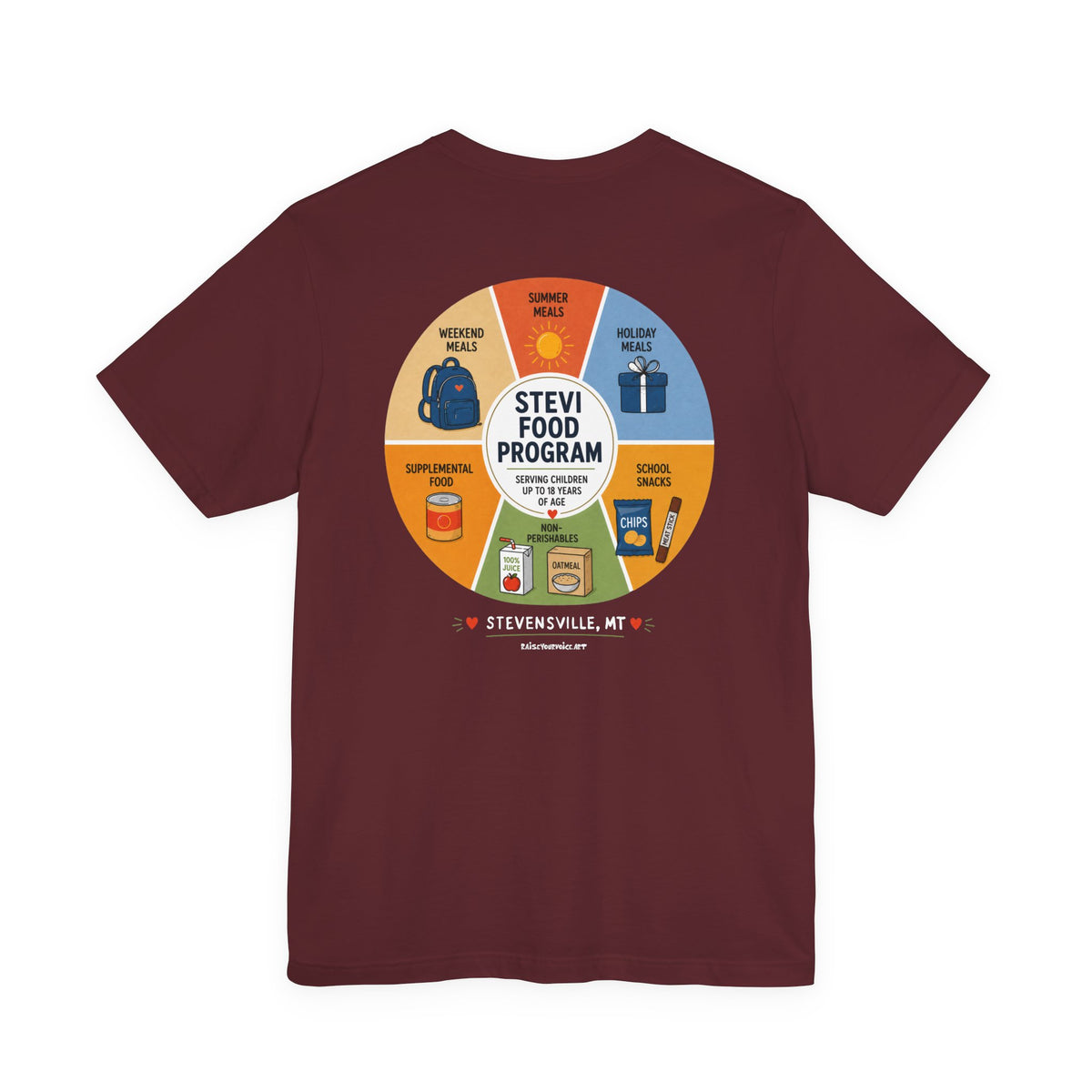 Stevi Food Program in the round, image front and bak – Unisex Jersey Short Sleeve Tee