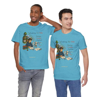 Coding for Kids Game Design Create Explore  – Unisex Jersey Short Sleeve Tee