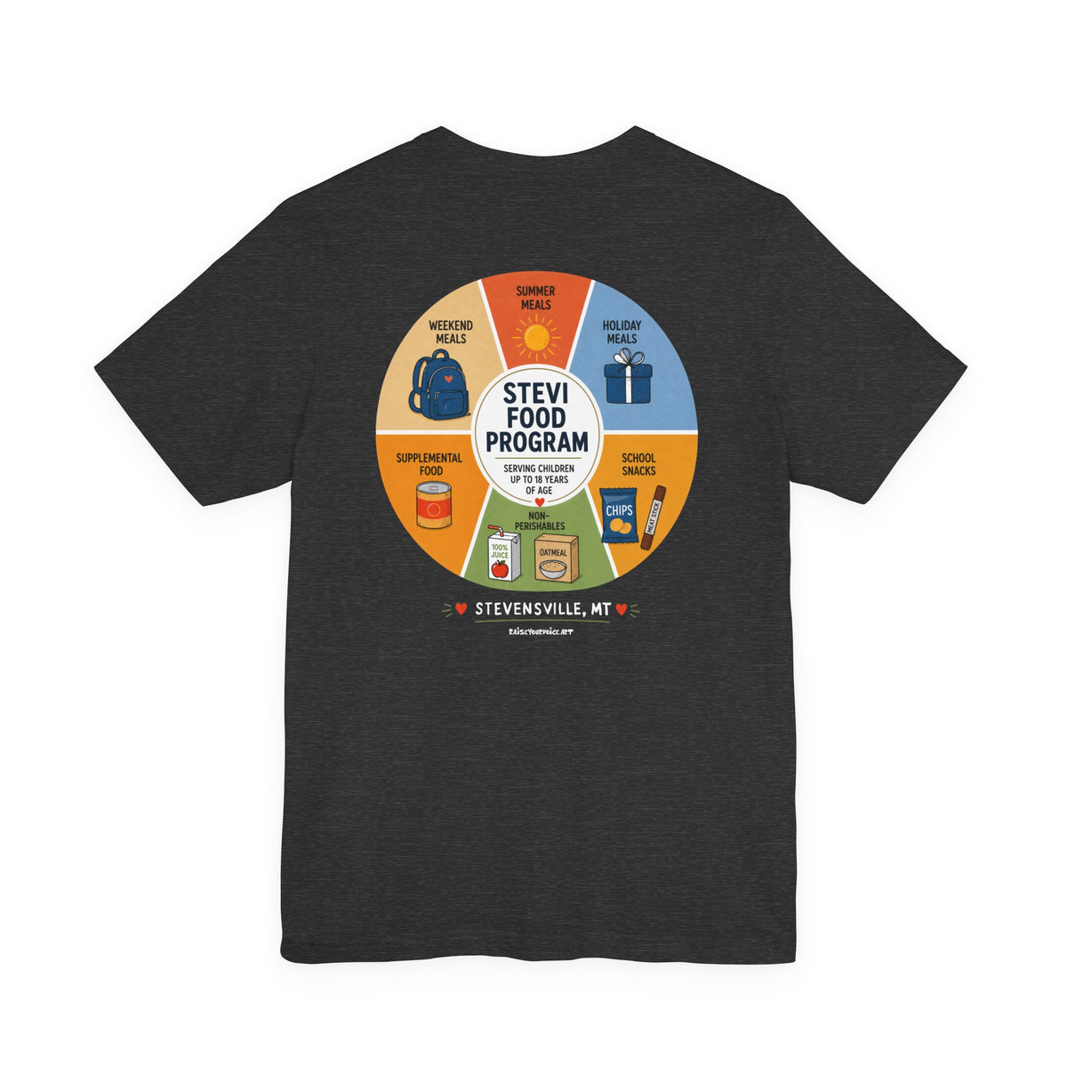 Stevi Food Program in the round, image front and bak – Unisex Jersey Short Sleeve Tee