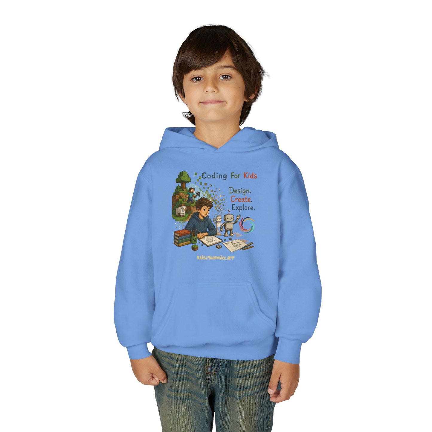 Coding For Kids Game Design Create Explore  – Youth Heavy Blend Hooded Sweatshirt