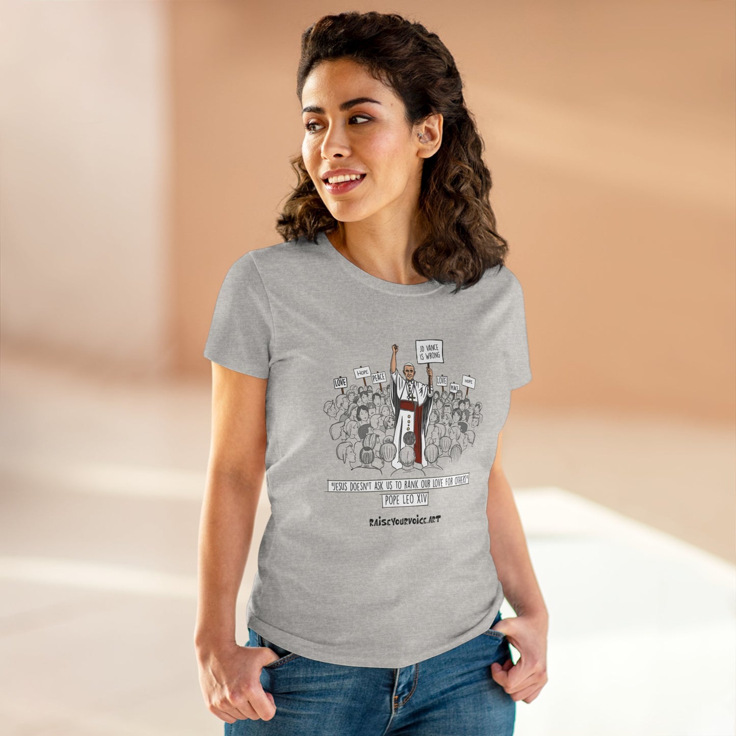 Inspirational Pope Leo Women's Midweight Cotton Tee - 'Love for Others' Pop Leo XIV Design