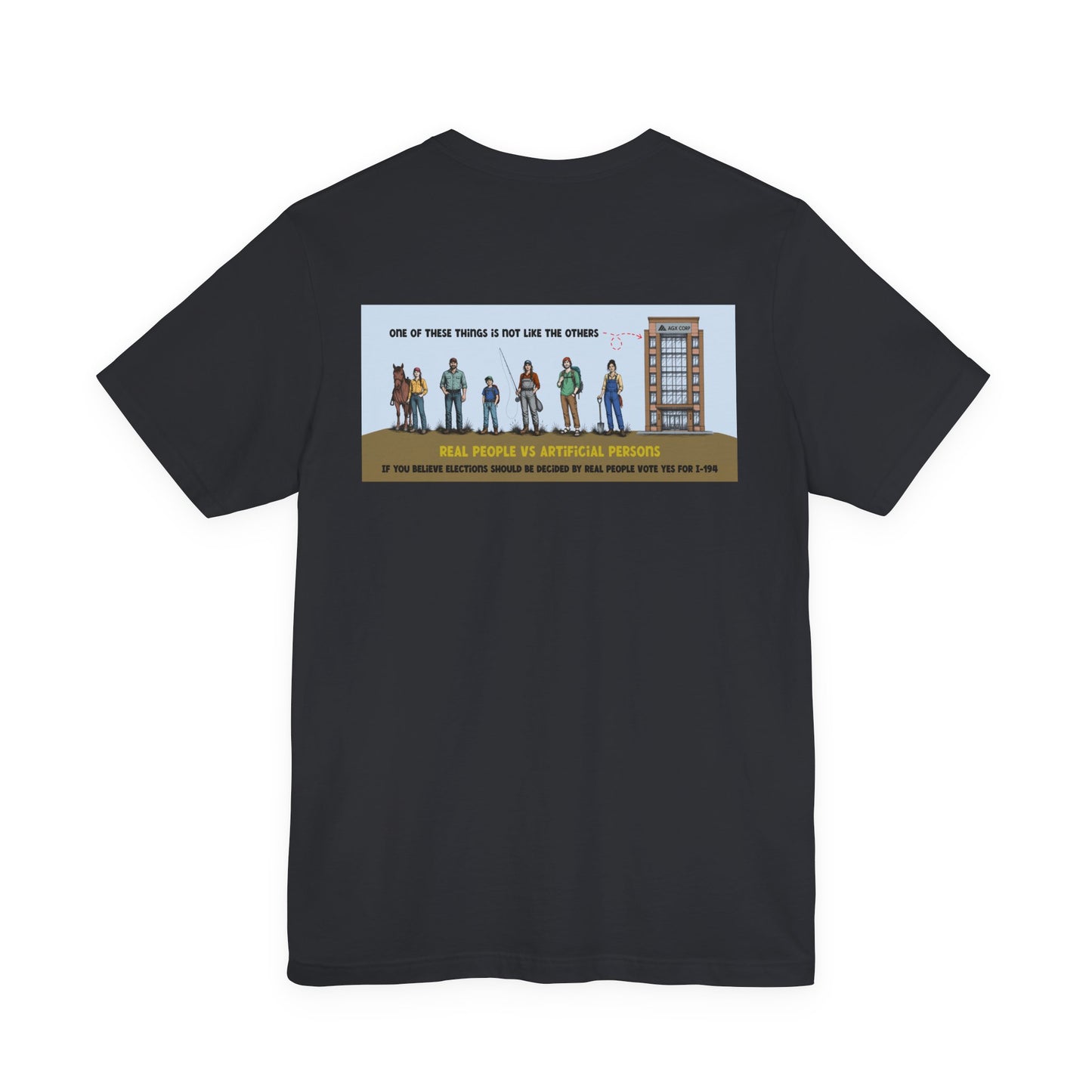 The Montana Plan, Real People, image on the back, Unisex Jersey Short Sleeve Tee