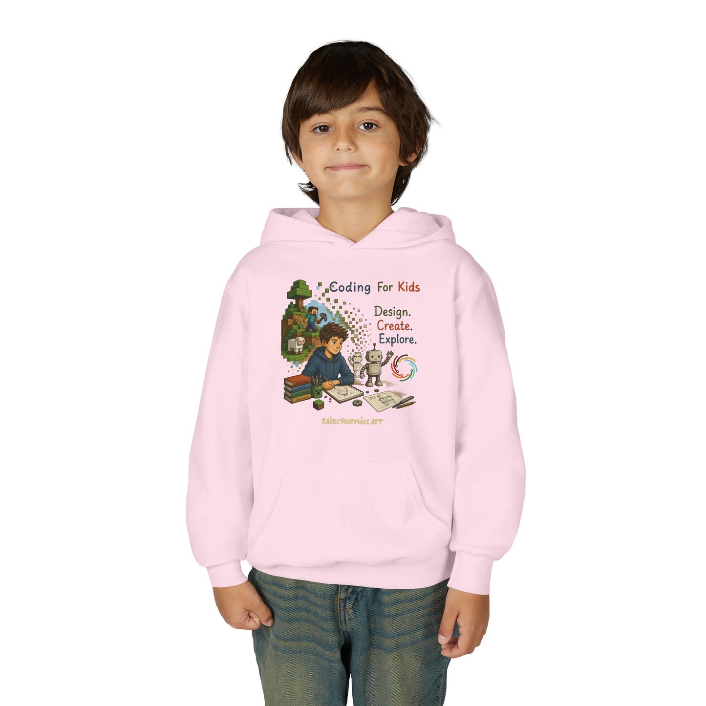 Coding For Kids Game Design Create Explore  – Youth Heavy Blend Hooded Sweatshirt