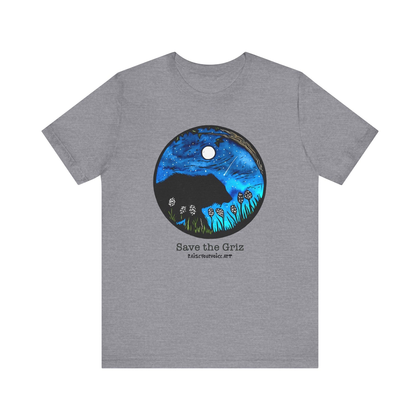 Save The Griz! - Unisex Short Sleeve T-Shirt with Floral Night Scene