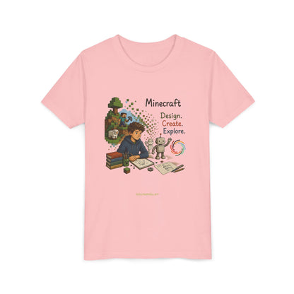 Coding For Kids Minecraft Design Create Explore  – Youth Short Sleeve Tee