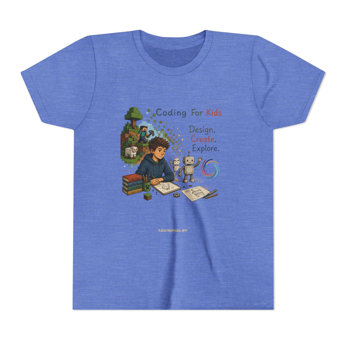 Coding For Kids Game Design Create Explore  – Youth Short Sleeve Tee