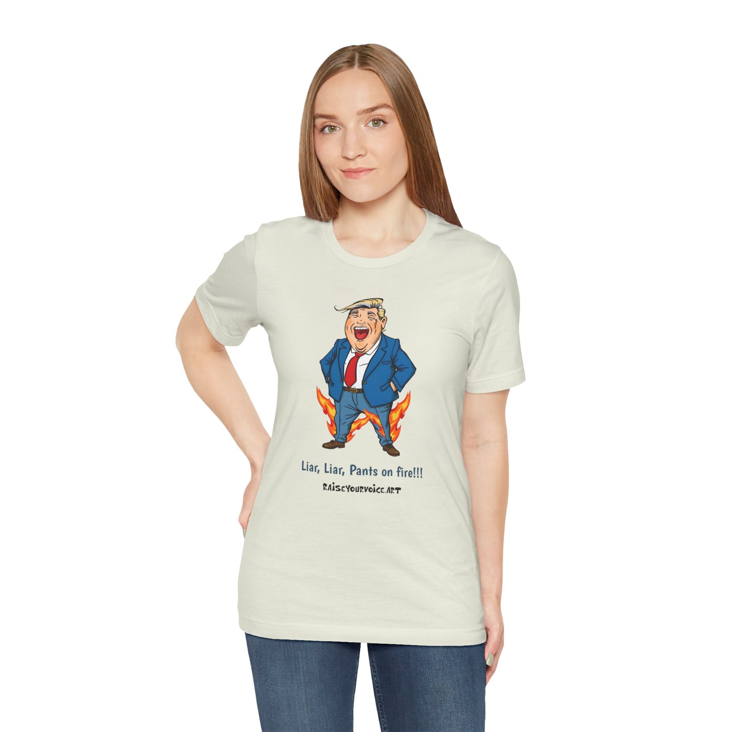 Funny Liar T-Shirt - Unisex Jersey Short Sleeve Tee with Humorous Political Cartoon
