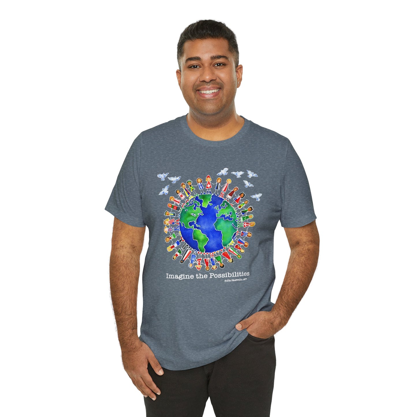 Imagine the Possibilities, Earth Unity Unisex Jersey Tee - Short Sleeve T-Shirt for Global Awareness