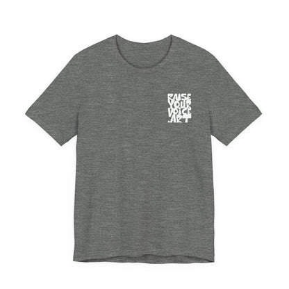 The Montana Plan, Real People, Who Do They Work For? image on the back, Unisex Jersey Short Sleeve Tee