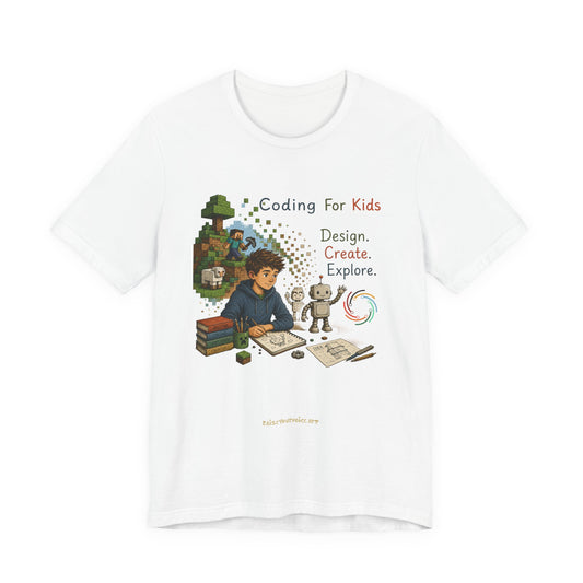 Coding for Kids Game Design Create Explore  – Unisex Jersey Short Sleeve Tee