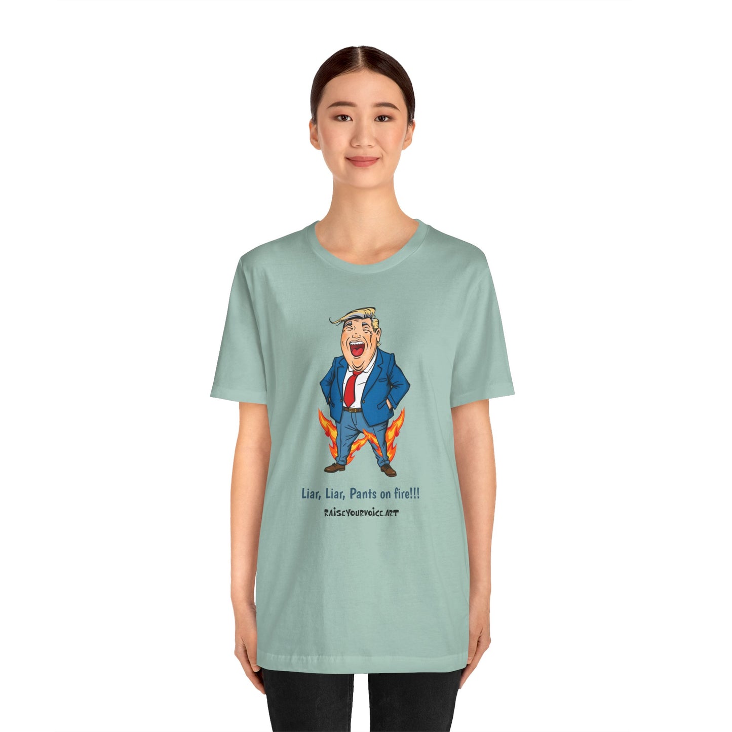 Funny Liar T-Shirt - Unisex Jersey Short Sleeve Tee with Humorous Political Cartoon