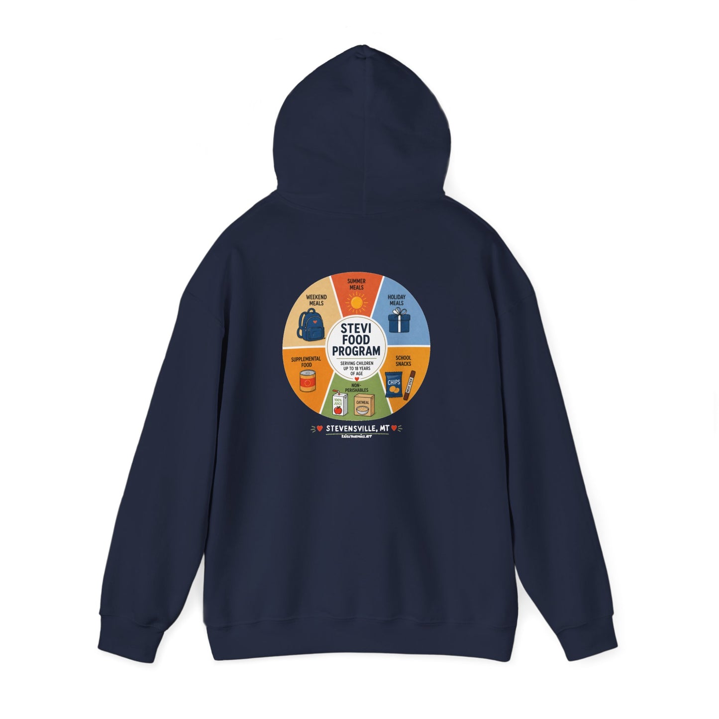 Stevi Food Program In The Round, image on the back – Unisex Heavy Blend™ Hooded Sweatshirt