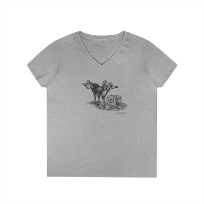 Methods of Resistance: Persistent Pressure, dogs against ice, women's v neck tee