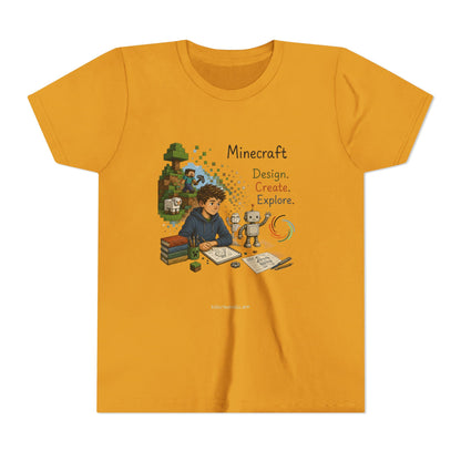 Coding For Kids Minecraft Design Create Explore  – Youth Short Sleeve Tee