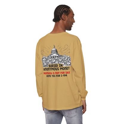 The Montana Plan, Buried in Anonymous Money, image on back - Unisex Long Sleeve