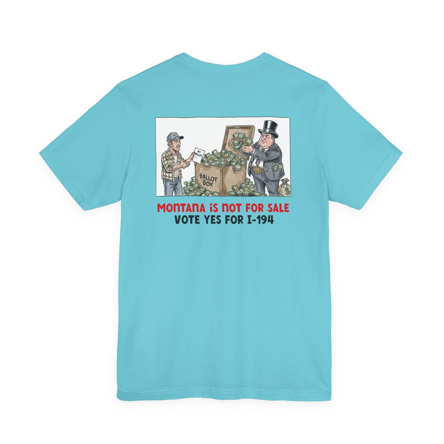The Montana Plan, Ballot Box, image on the back, Unisex Jersey Short Sleeve Tee