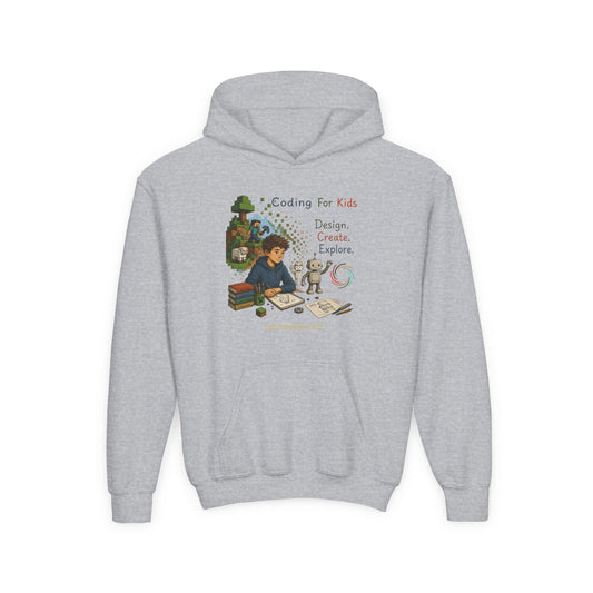 Coding For Kids Game Design Create Explore  – Youth Heavy Blend Hooded Sweatshirt