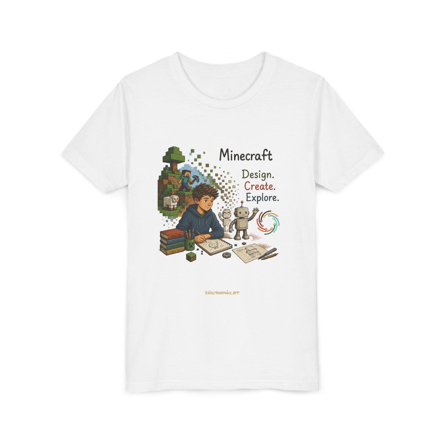 Coding For Kids Minecraft Design Create Explore  – Youth Short Sleeve Tee