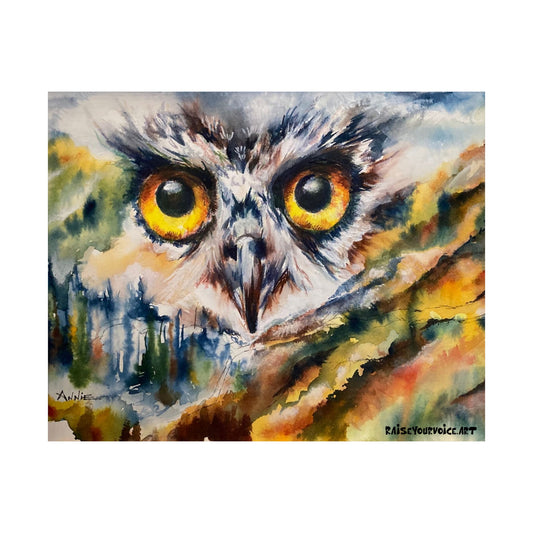 Owl Watercolor Matte Horizontal Poster - Wildlife Decor for Nature Lovers