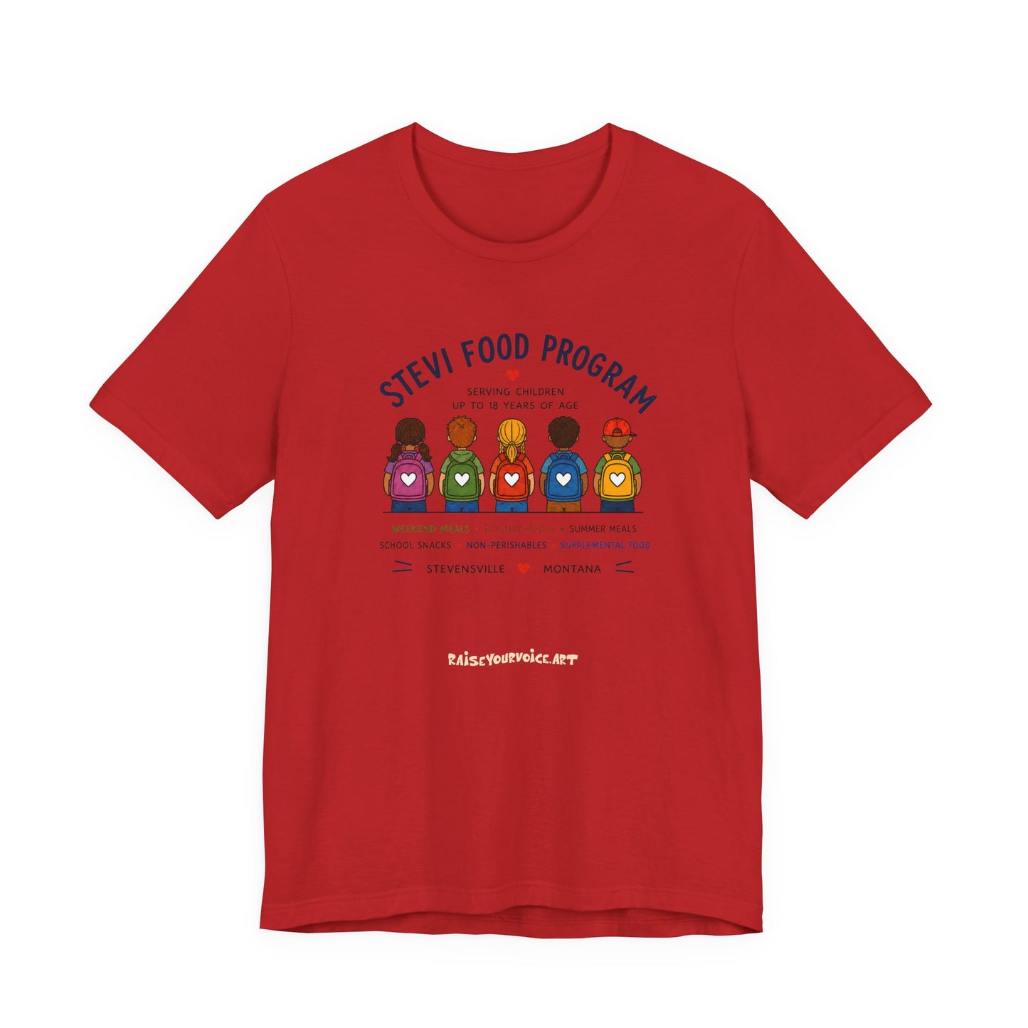 Stevi Food Program Backpacks – Unisex Jersey Short Sleeve Tee