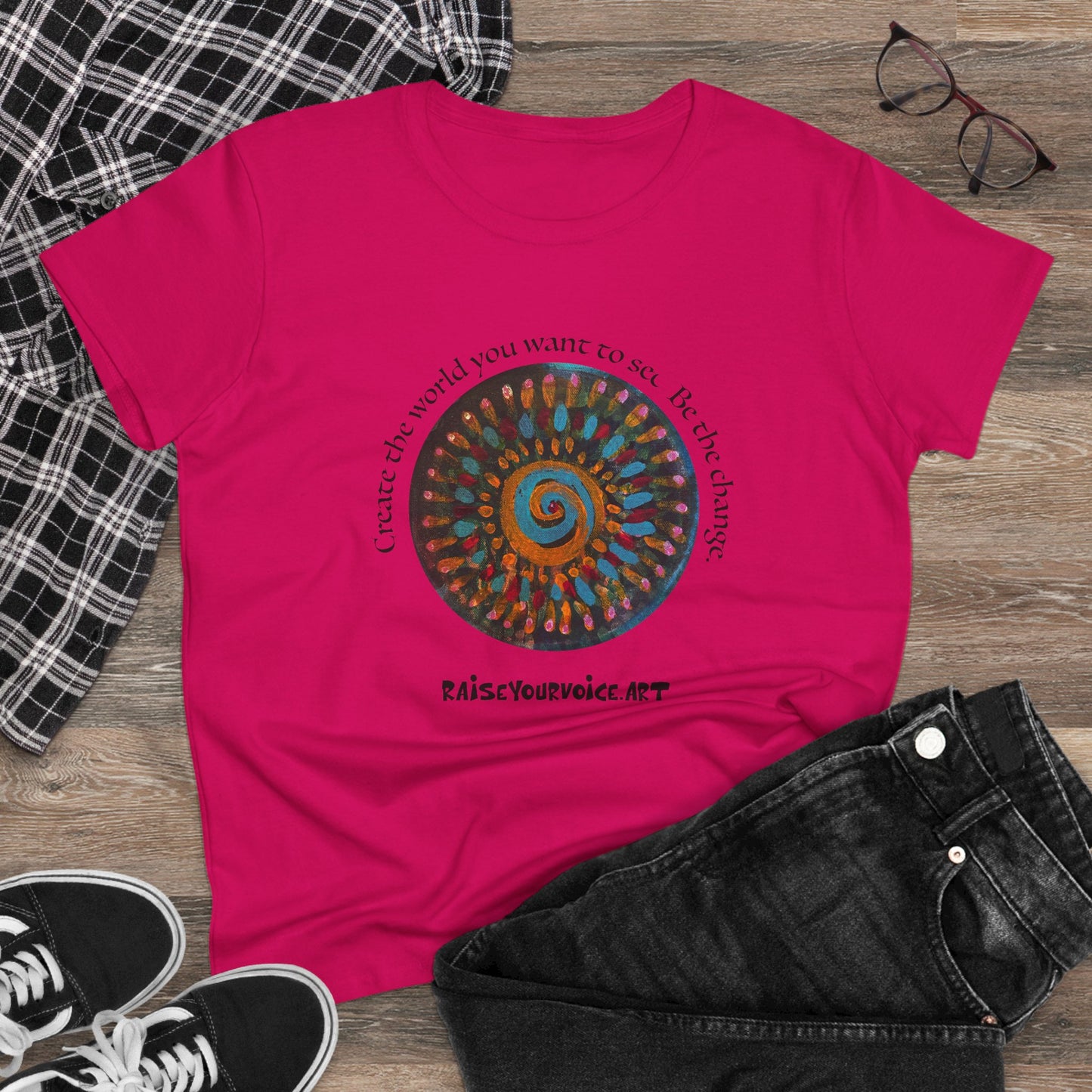 Mandala of Change Tee — "Create the World You Want to See" Women's T-Shirt