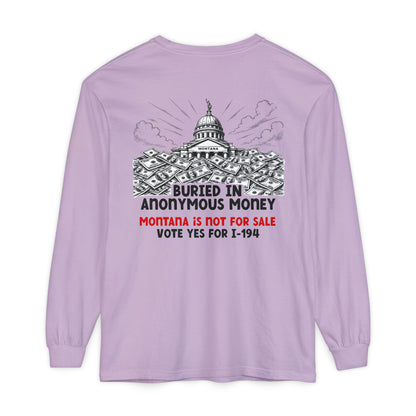The Montana Plan, Buried in Anonymous Money, image on back - Unisex Long Sleeve