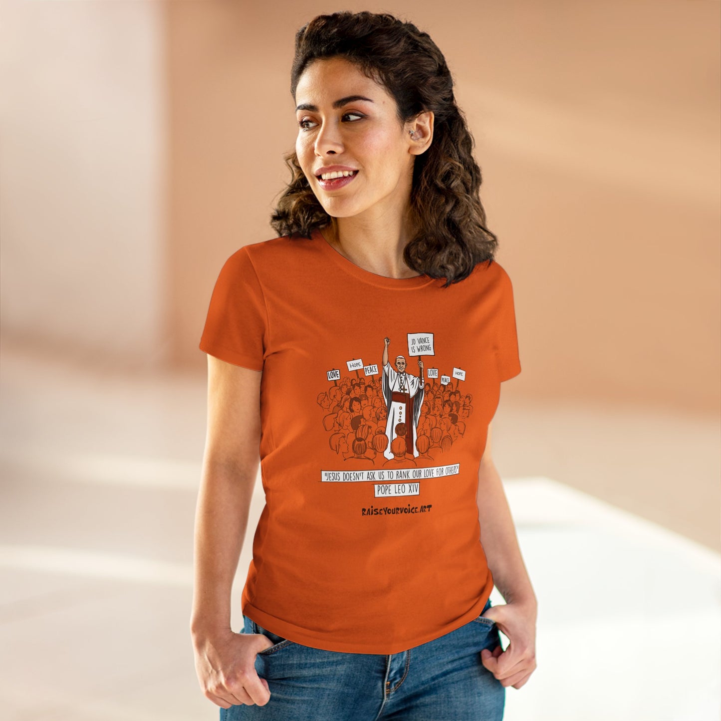 Inspirational Pope Leo Women's Midweight Cotton Tee - 'Love for Others' Pop Leo XIV Design