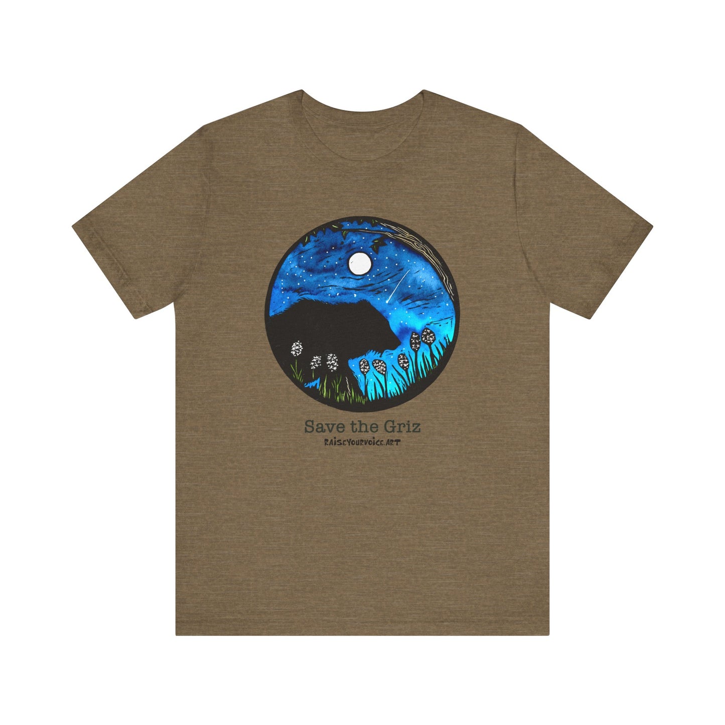 Save The Griz! - Unisex Short Sleeve T-Shirt with Floral Night Scene