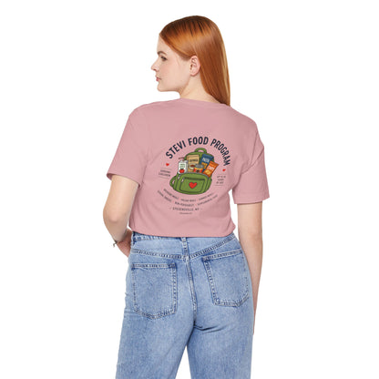 Stevi Food Program, backpack filled with love and food, image on the back, Unisex Jersey Short Sleeve Tee