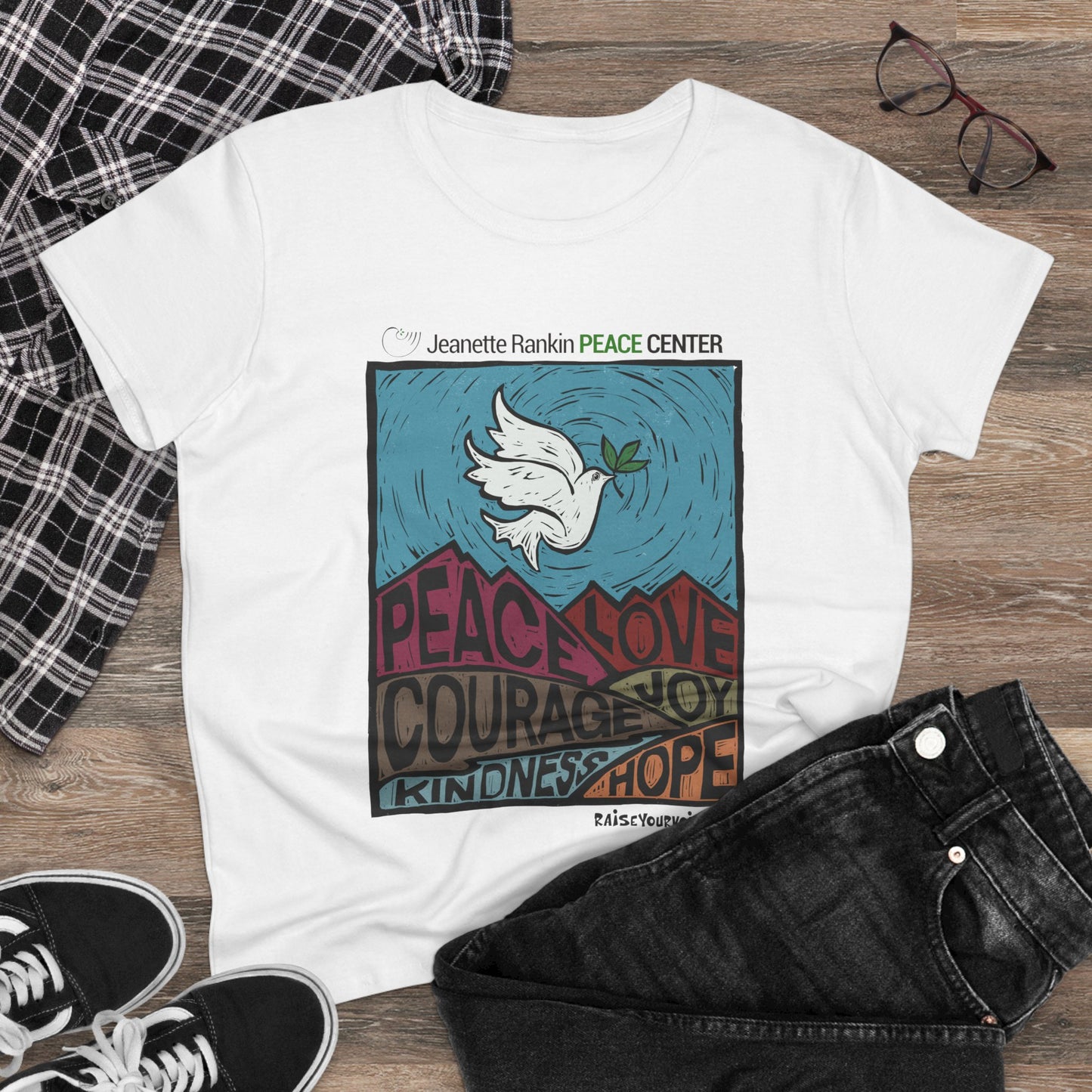 Jeanette Rankin Peace Center Women's Midweight Cotton Tee