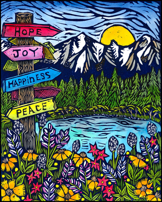 Choose Your Path original hand painted block print