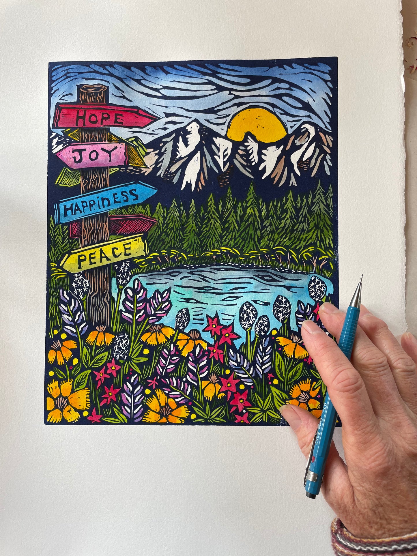 Choose Your Path original hand painted block print