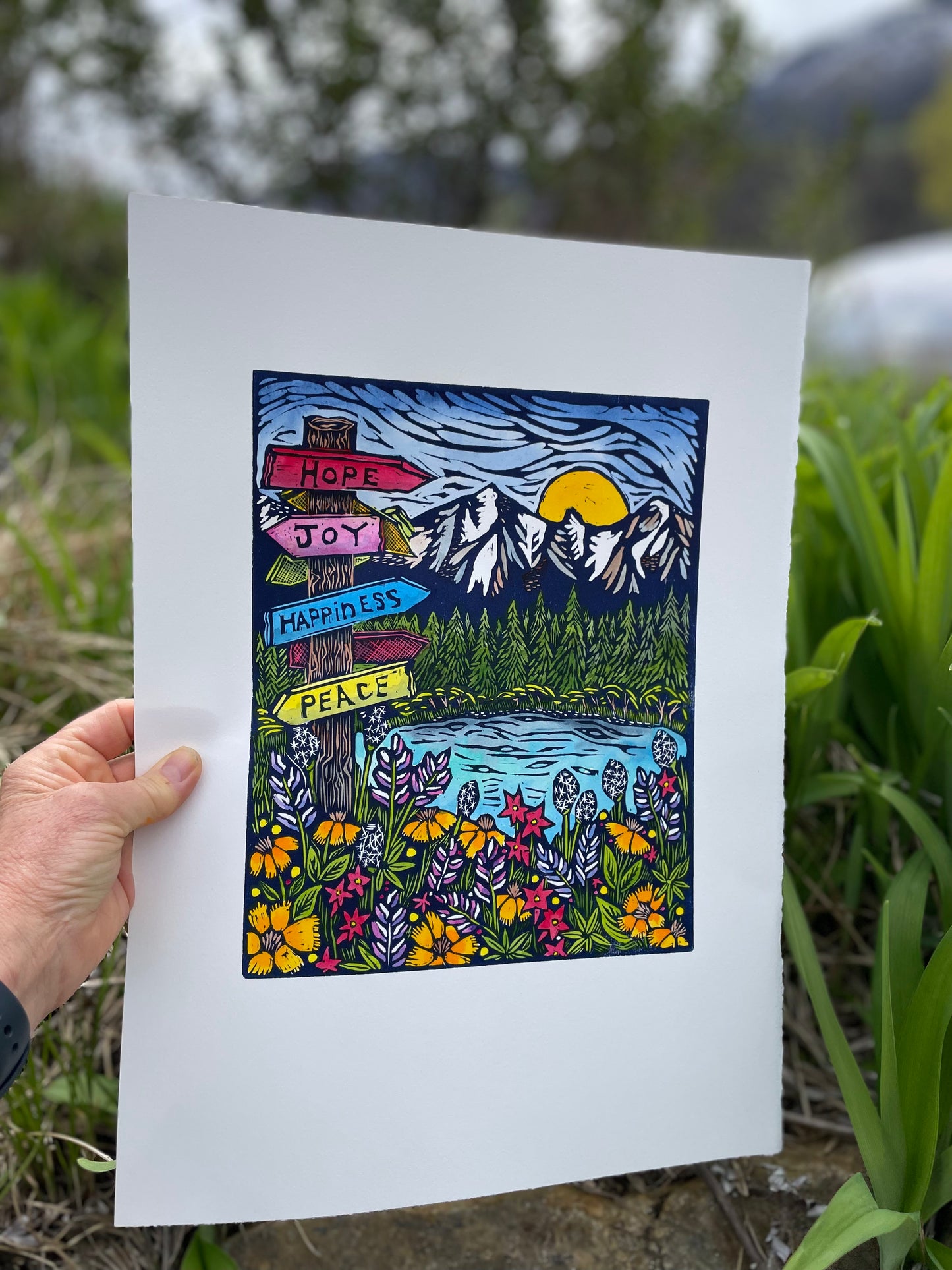 Choose Your Path original hand painted block print
